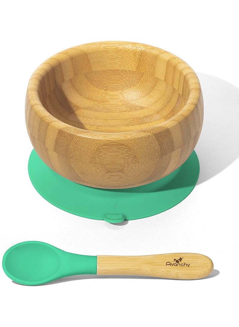 Avanchy Bamboo Suction Classic Bowl + Spoon Green Color For Baby